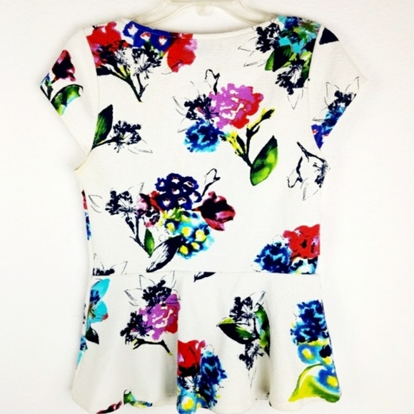 Anthropologie Postmark Mignon Peplum short sleeve size M  Floral Top - Picture 4 of 7